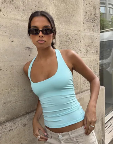 Nelly   Blå   Built In Bra Halterneck Top