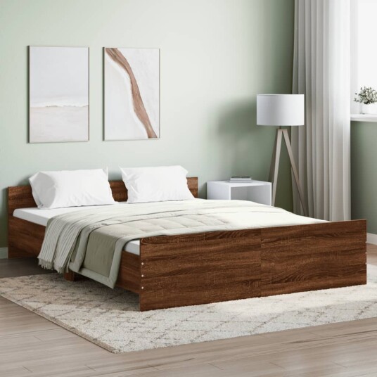 vidaXL Sengeramme med hode- og fotgavl brun eik 140x200 cm 8721012157095