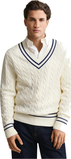 Gant Cotton Cable V Neck Cream L