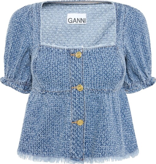 GANNI Fluffy Denim Blouse Blue 32