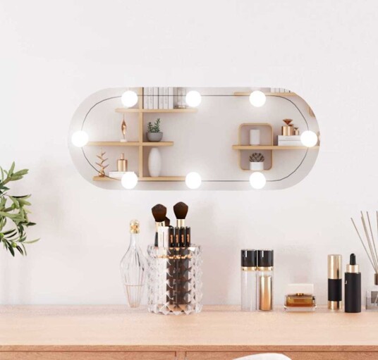vidaXL Veggspeil med LED-lys 20x50 cm glass oval