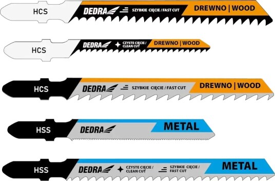 Dedra 08T001 Stikksagblad for tre og metall, 5 stk