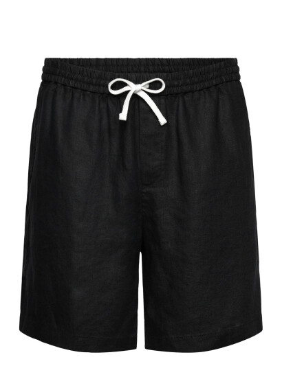 Weekday Relaxed Linen Drawstring Shorts - Black - XS