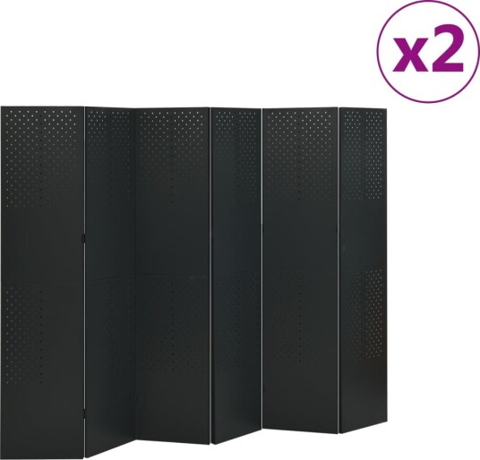 vidaXL Romdeler 6 paneler 2 stk svart 240x180 cm stål