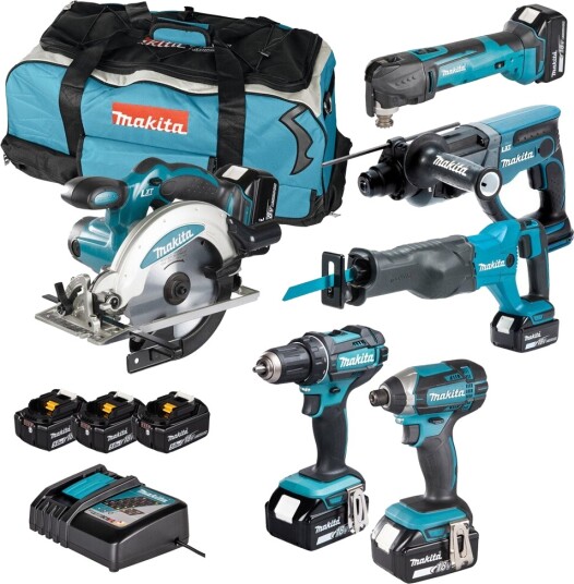 Makita DLX6038T 18V Verktøypakke med 6 Verktøy og 3 Batterier Makita DLX6038T 18V Verktøypakke med 6 Verktøy og 3 Batterier