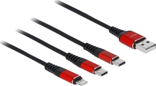 Delock 3 In 1 Kun Lade-Kabel Usb Hann Til Lightning Usb-C Hann 30 Cm Svart