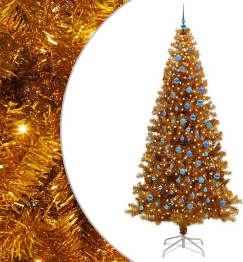 Juletre med 300 LED med stativ Gull 240 cm PET