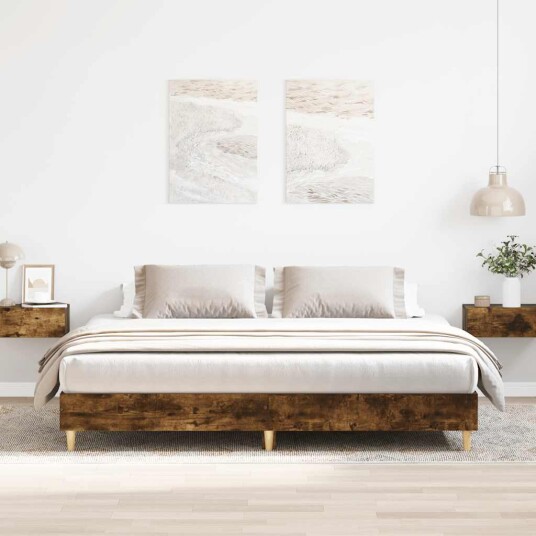 Sengeramme uten madrass røkt eik 180x200 cm konstruert tre Sengeramme uten madrass røkt eik 180x200 cm konstruert tre