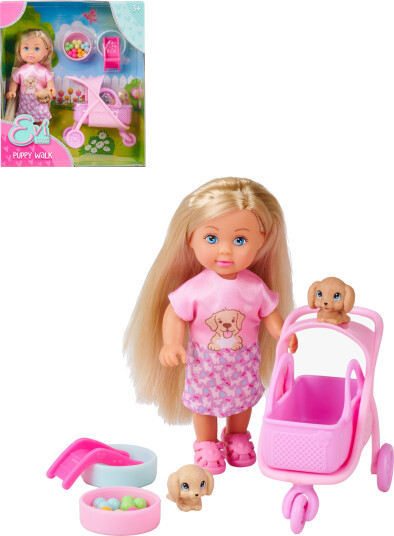 Evi Love Dukke Hundevogn & Valper 12 cm Rosa