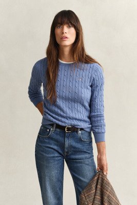 GANT Stretch Cotton Cable C-Neck - Blue - XS