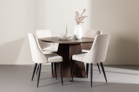 Bootcut Spisegruppe 110 cm Rund med 4 Leone stoler   Mocca/Beige