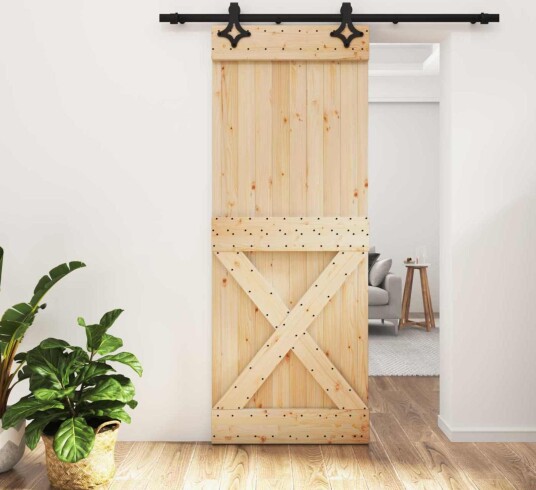  Skyvedør Naturlig og svart 80 x 210 cm Massiv Furu Tre