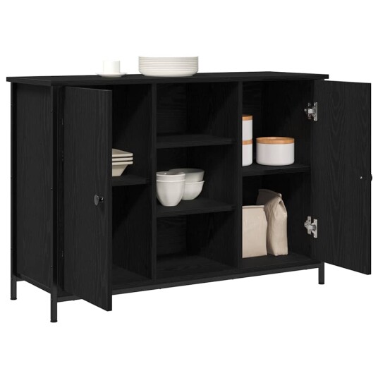 Skap Svart Eik 100x35x70 cm Konstruert Tre og Stål