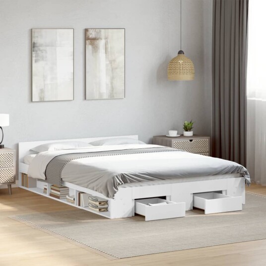  Sengeramme med skuffer hvit 120x190 cm konstruert tre 8721102624292