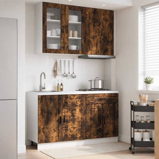 vidaXL Kjøkken enhet PORTO 4 pcs Røkt Eik Konstruert tre vidaXL Kjøkken enhet PORTO 4 pcs Røkt Eik Konstruert tre