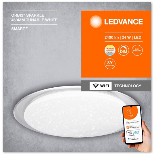 Ledvance SMART+ WiFi Orbis Sparkle Loftlampe   46cm 24W Hvit