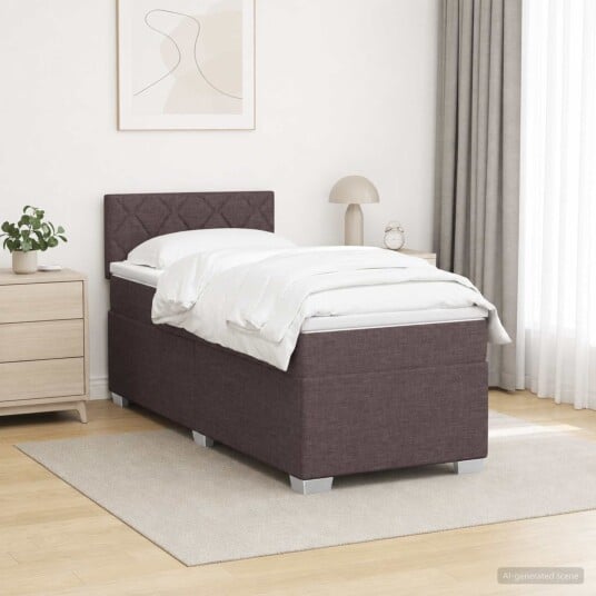 vidaXL Box Spring Seng med Madrass og LED Mørk brun 100 x 200 cm Stoff