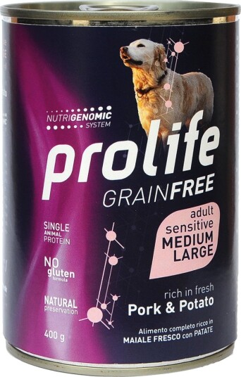 Prolife Grain Free Adult Sensitive Medium/Large Pork Medium/Stor Sett % 12 X 400