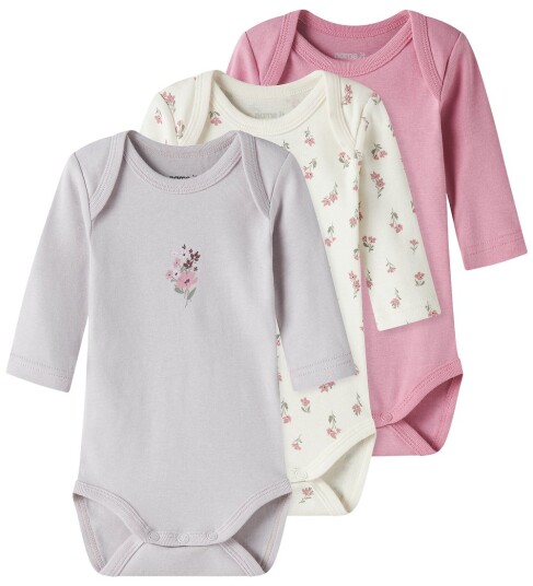 Name It 3-pk Langermede Bodyer til Baby i Jet Stream - Størrelse 50 Name It 3-pk Langermede Bodyer til Baby i Jet Stream - Størrelse 50
