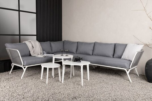 Venture Design Roxo sofagruppe Hvit med grå pute 2st 2-seter ende, hjørne, midtdel & bord 42/43/50 cm Hvit