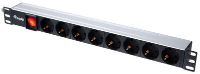 Equip 1U 19" Strømdistribusjonsenhet med 8 Utganger - Aluminium Sort/Sølv