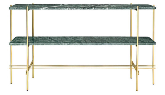 Gubi TS Console 2 konsollbord green guatemala marble, messingstativ, 2 marmorhyller