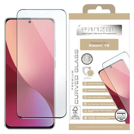 PANZER Xiaomi 12 PANZER Premium Full-Fit Glass - Herdet Glass - Svart Kant PANZER Xiaomi 12 PANZER Premium Full-Fit Glass - Herdet Glass - Svart Kant