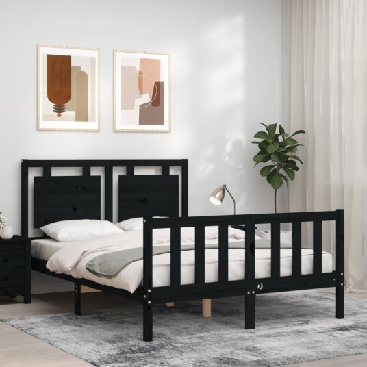 vidaXL Sengeramme med hodegavl svart 4FT6 double heltre 8720845973155