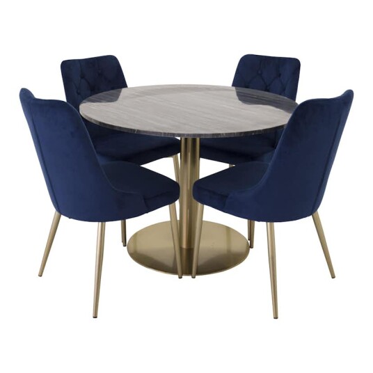 Venture Home Spisegruppe Venture Home Estelle Rund med 4 Vera Stoler Fløyel GR802S