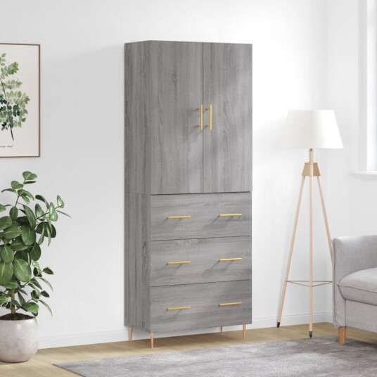 vidaXL Highboard grå sonoma 69,5x34x180 cm konstruert tre 8720845410902