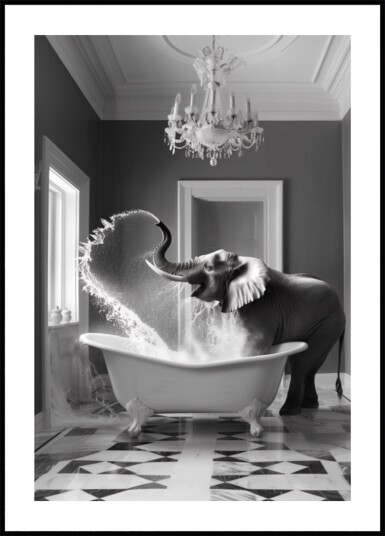 Playful Elephant Bath Plakat / 30x40