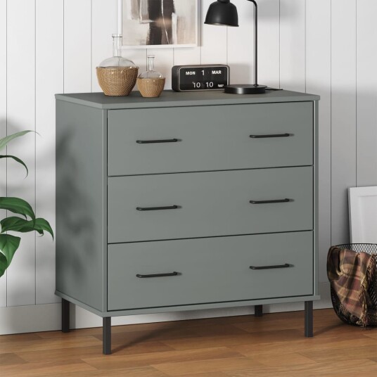 vidaXL Skjenk med 3 skuffer grå 77x40x79,5 cm heltre OSLO vidaXL Skjenk med 3 skuffer grå 77x40x79,5 cm heltre OSLO