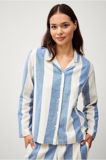 Ellos Home Pysjamasskjorte Valerie Block Stripe Long Sleeve Blå