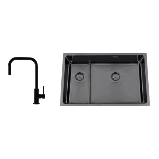 Kjøkkenvask Nordic Tech Titan 73 KHX Nickel med Kjøkkenbatteri Steel Accent Square D Kjøkkenvask Nordic Tech Titan 73 KHX Nickel med Kjøkkenbatteri Steel Accent Square D