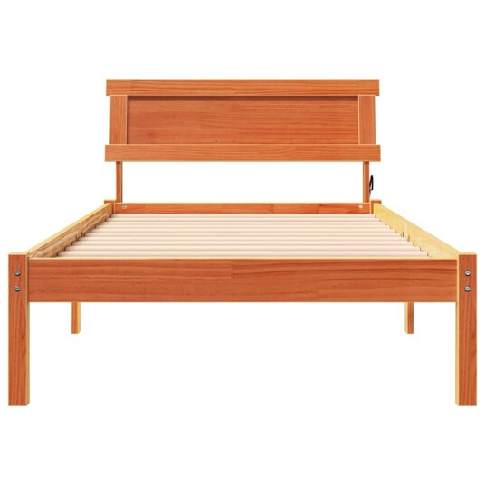  Sengestamme med LED  stripelys med hodegjerde Voksbrun 90 x 190 cm Furu tre