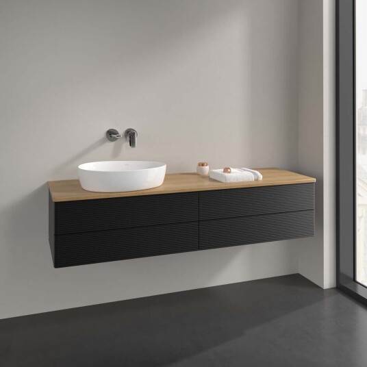Villeroy & Boch  Antao Servantskap med 4 skuffer 160x50x36 cm u/lys Sort Matt/Eik