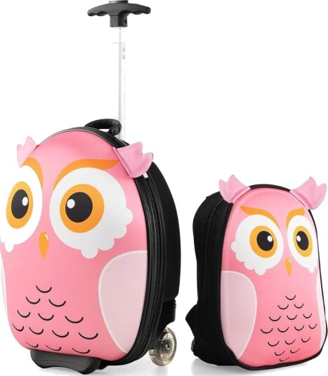 2-delt barnekoffert & ryggsekk med hjul og 3-trinns teleskophåndtak 12"+16" barnevognugle