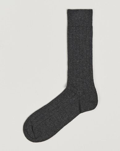 Bresciani Wool/Cashmere Ribbed Socks Dark Grey Bresciani Wool/Cashmere Ribbed Socks Dark Grey