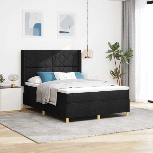 vidaXL Boksfjær Seng med hodegjerde Svart 140 x 190 cm stoff