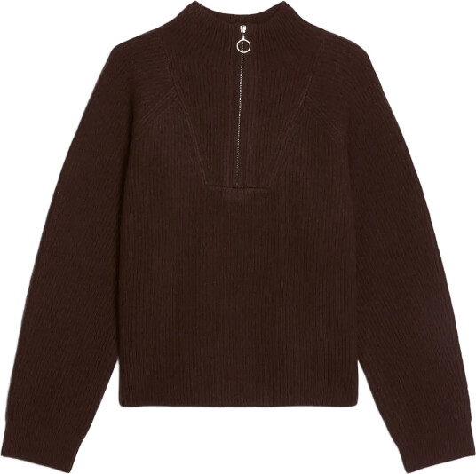 Marc O"Polo Knit Pullover Longsleeve Troyer,Zipper Brown XS