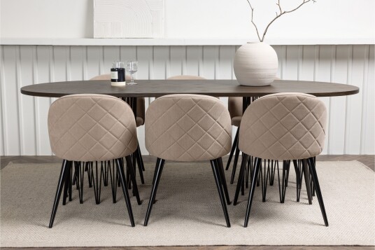 Venture Home Stone Spisegruppe 220 cm Rektangulær med 6 Velvet Stoler Beige