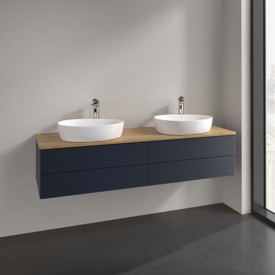 Villeroy & Boch Antao Servantskap med 4 skuffer 160x50x36 cm u/lys Blå Matt/Eik
