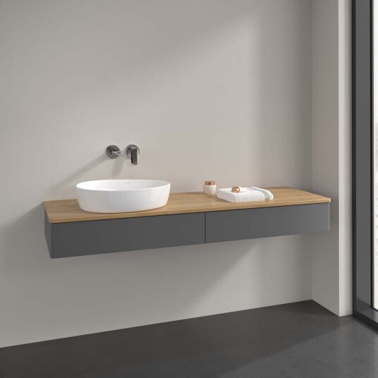 Villeroy & Boch  Antao Servantskap med 2 skuffer 160x50x19 cm u/lys Antrasitt/Eik