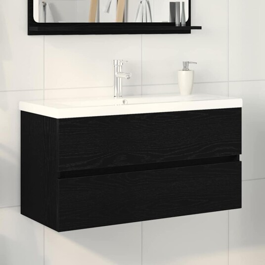  Vaskeskap Veggmontert Svart eik 90 x 39 x 62 cm Konstruert tre