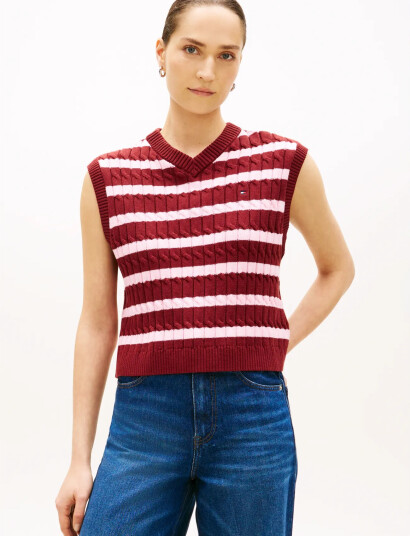 Tommy Hilfiger Co Cable Mid Gg V Nk Vest Burgundy XS