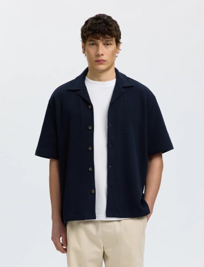 Selected Slmrelaxsonny Waffle Ss Overshirt   Navy   S