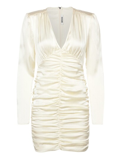 ROTATE Birger Christensen Satin Mini Gathered Dress White 38 ROTATE Birger Christensen Satin Mini Gathered Dress White 38