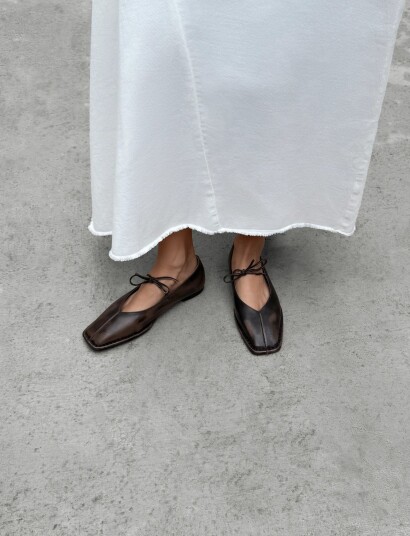 ALOHAS Sway Vintage Effect Brown Leather Ballet Flats   Brown   40