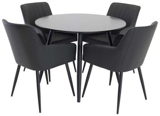 Venture Design Plaza & Comfort spisegruppe Svart/svart 4 st stoler & bord 100 cm