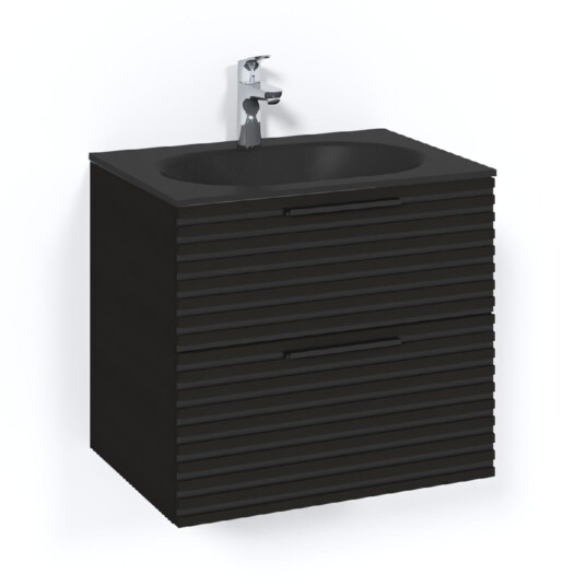 Macro Design Crown Stripe Servantskap 2-skuff - med Glasservant Svart eik / 60cm Glass Edge